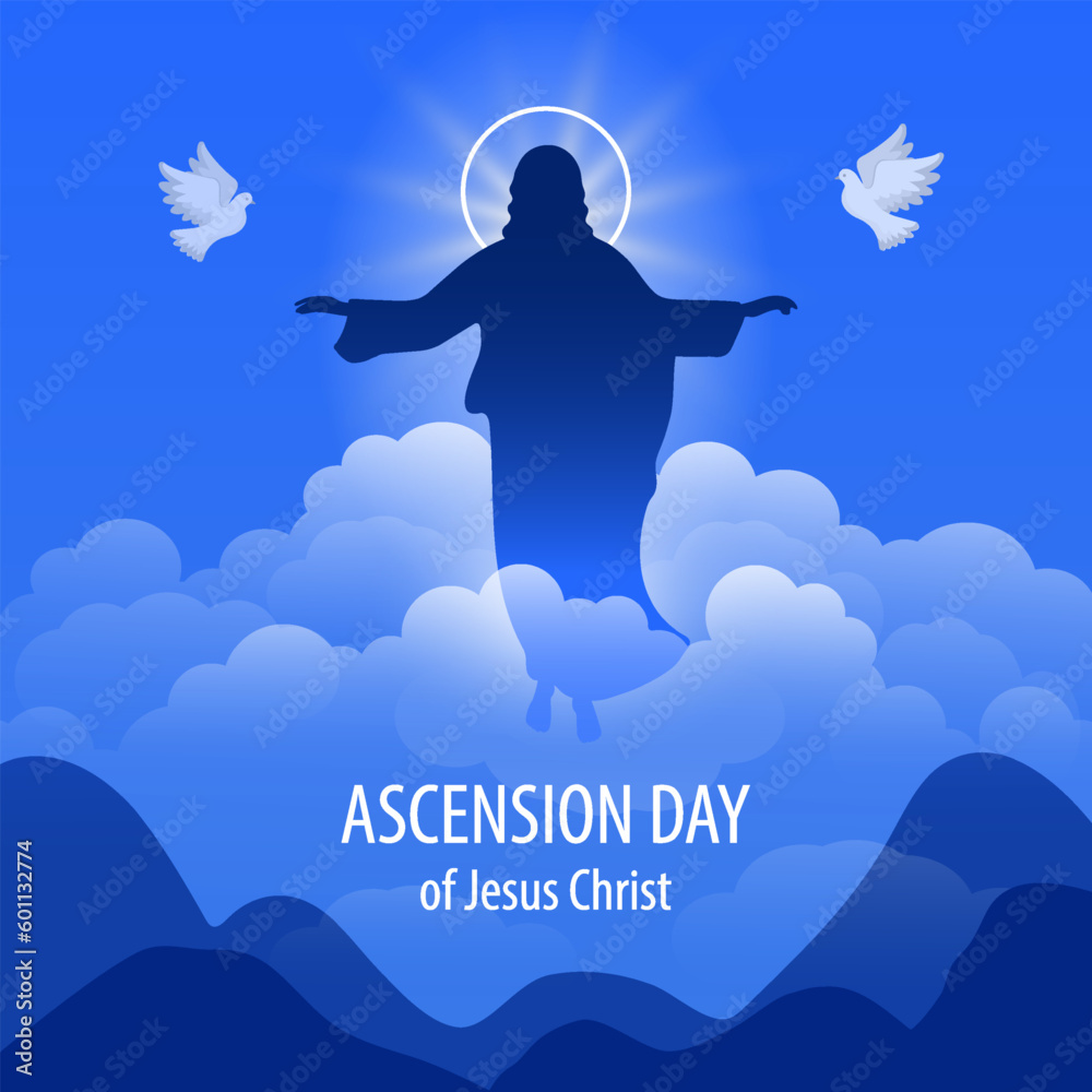 Illustration about the ascension of Jesus Christ, vector design. The Ascension of Jesus to Heaven. - obrazy, fototapety, plakaty 