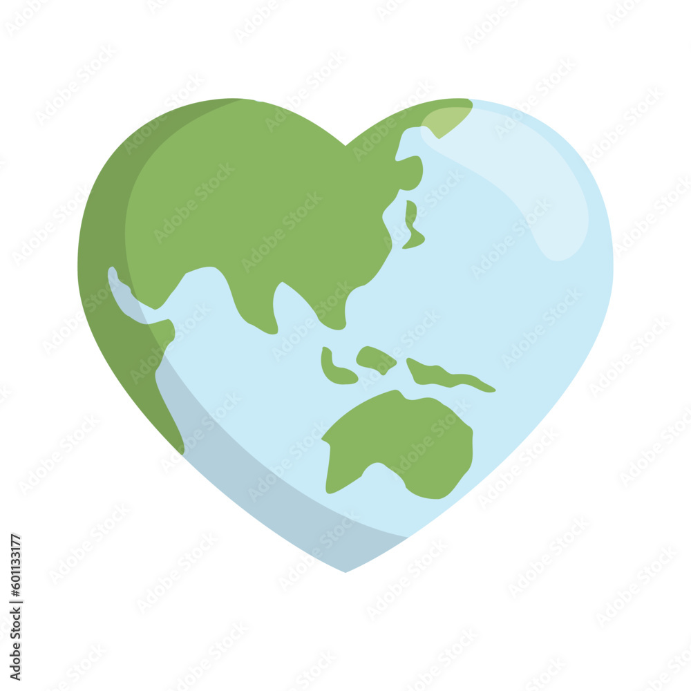 Heart shaped earth. Environment care. Save and love the planet. Heart shaped earth. Environment care. Save and love the planet.