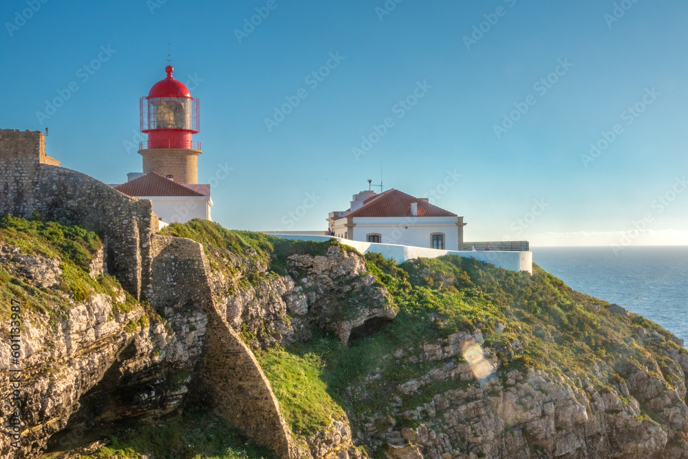 The historical lighthouse at Cape St. Vincent (Cabo de São Vicente), the southermost point of mainland Europe.  Algarve, Portugal.