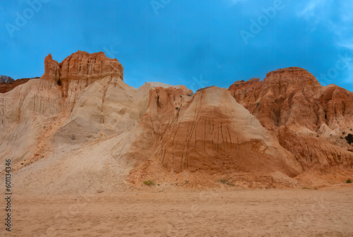 Praia da Falesia  Albufeira  Algarve  Portugal.A huge beach  of almost 6 km in length flanked by stunning red and golden cliffs with spectacular formations  reminiscent of hoodoos