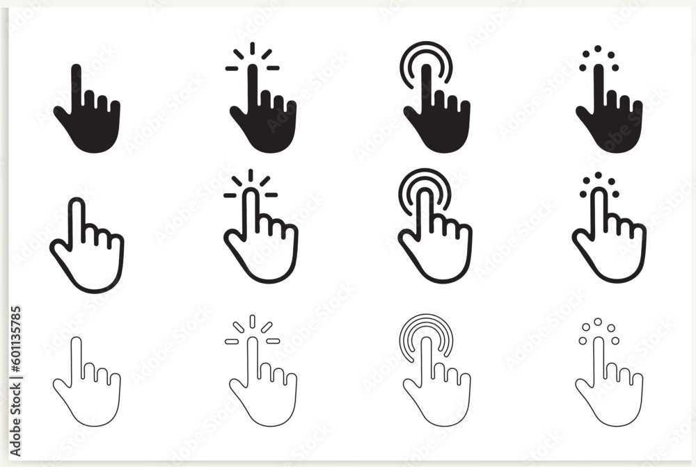 Set of Hand Cursor icons click and Cursor icons click. Isolated on a White background, vector. Set of Hand Cursor icons click and Cursor icons click. Isolated on a White background, vector.