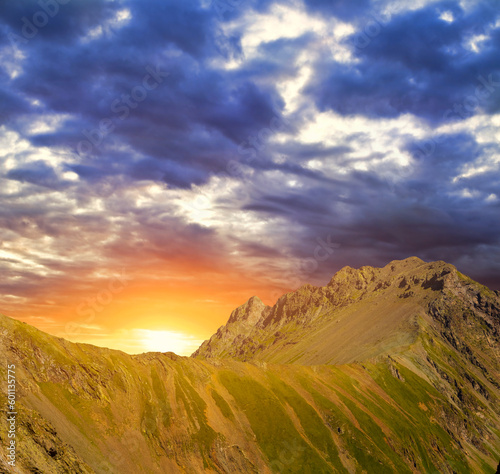 mountain ridge at the dramatic sunset