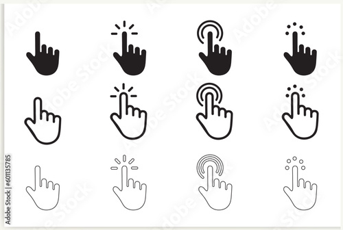 Set of Hand Cursor icons click and Cursor icons click. Isolated on a White background, vector.