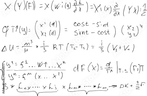Mathematical scientific formulas and expressions. Educational, school and university background. Hand-drawn vector on white.