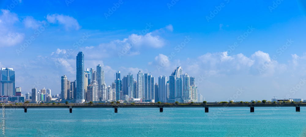 Panoramic view of skyline of Panama City downtown and financial center.