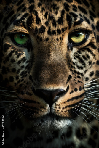A majestic leopard with stunning blue eyes, a magnificent creature that represents the untamed beauty of nature. AI Generative © sorapop