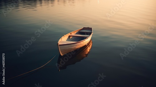  a small boat floating on top of a body of water.  generative ai