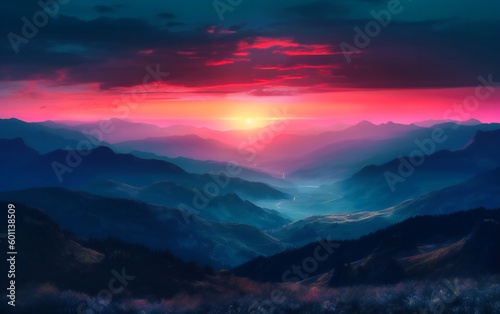 a sunset over the mountains