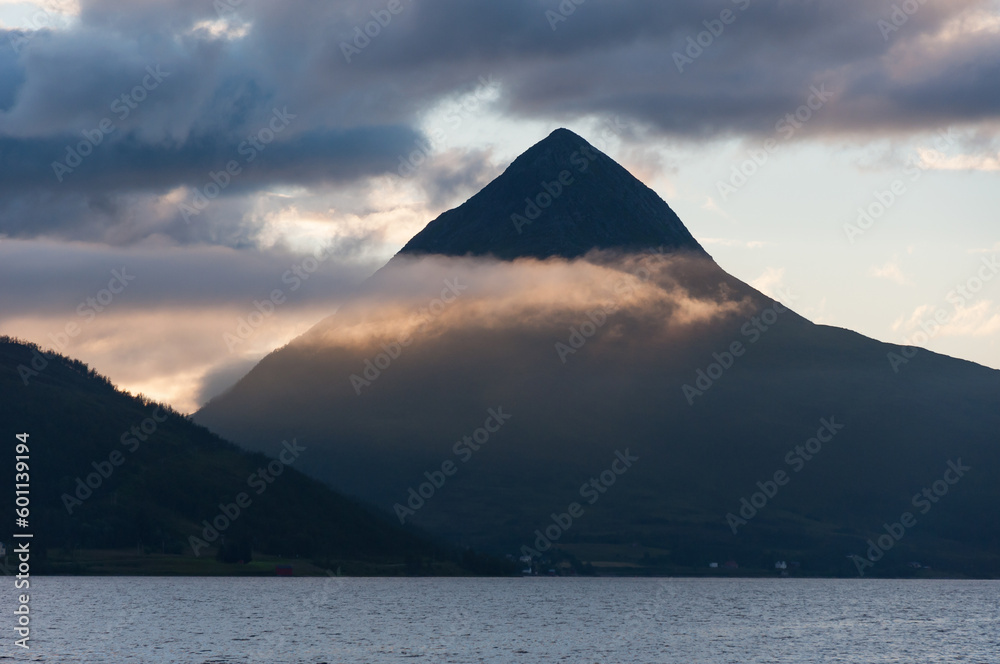 Pyramid shaped mountain in northern Norway