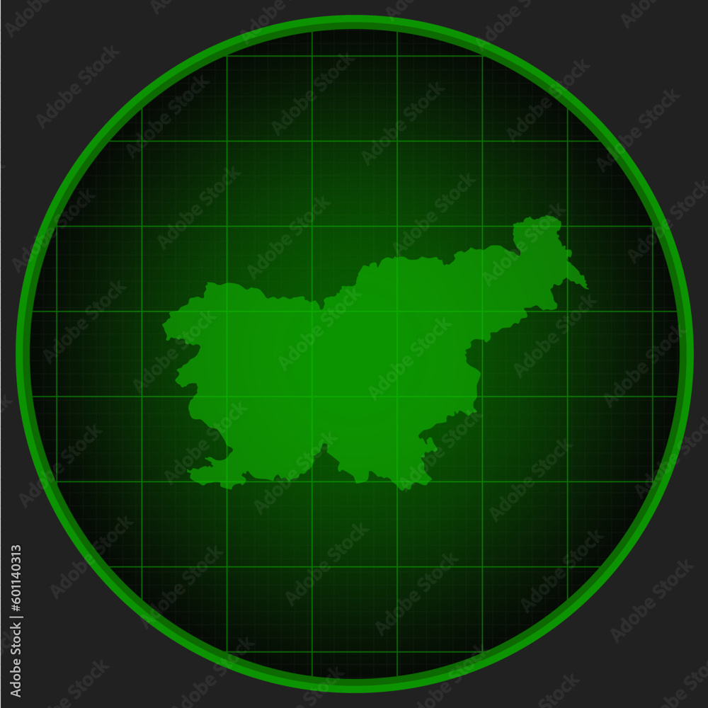 Vector map Slovenia on the radar screen