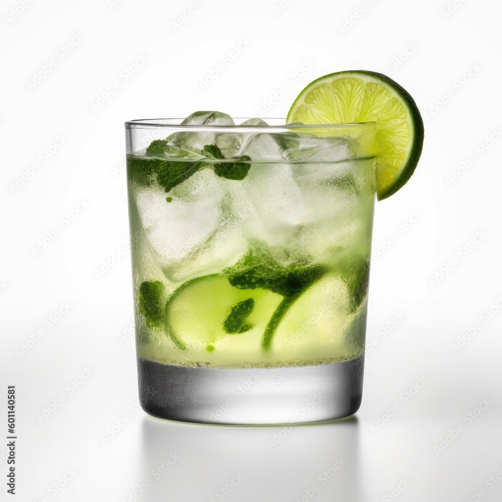 Caipirinha cocktail Isolated on White. Generative AI Caipirinha cocktail Isolated on White. Generative AI
