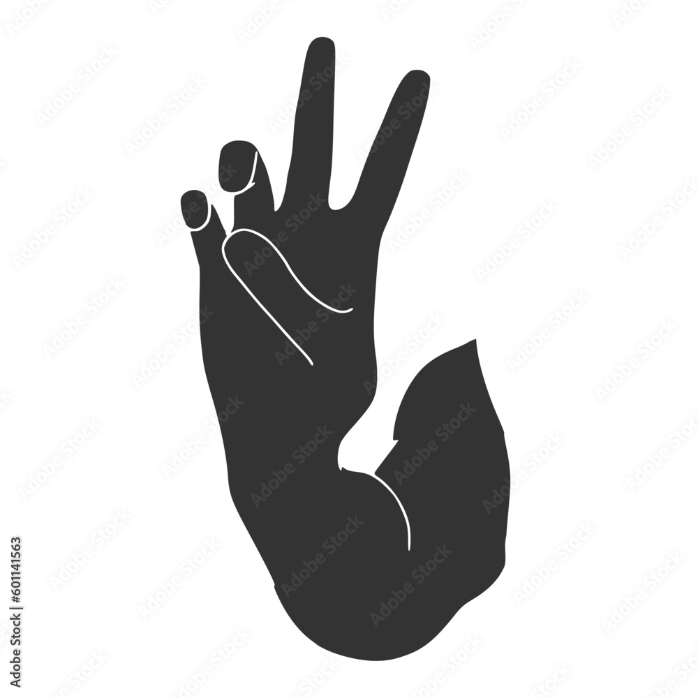 Obraz premium Hand with two fingers up in the peace or victory symbol. Also the sign for the letter V in sign language. Isolated on white.