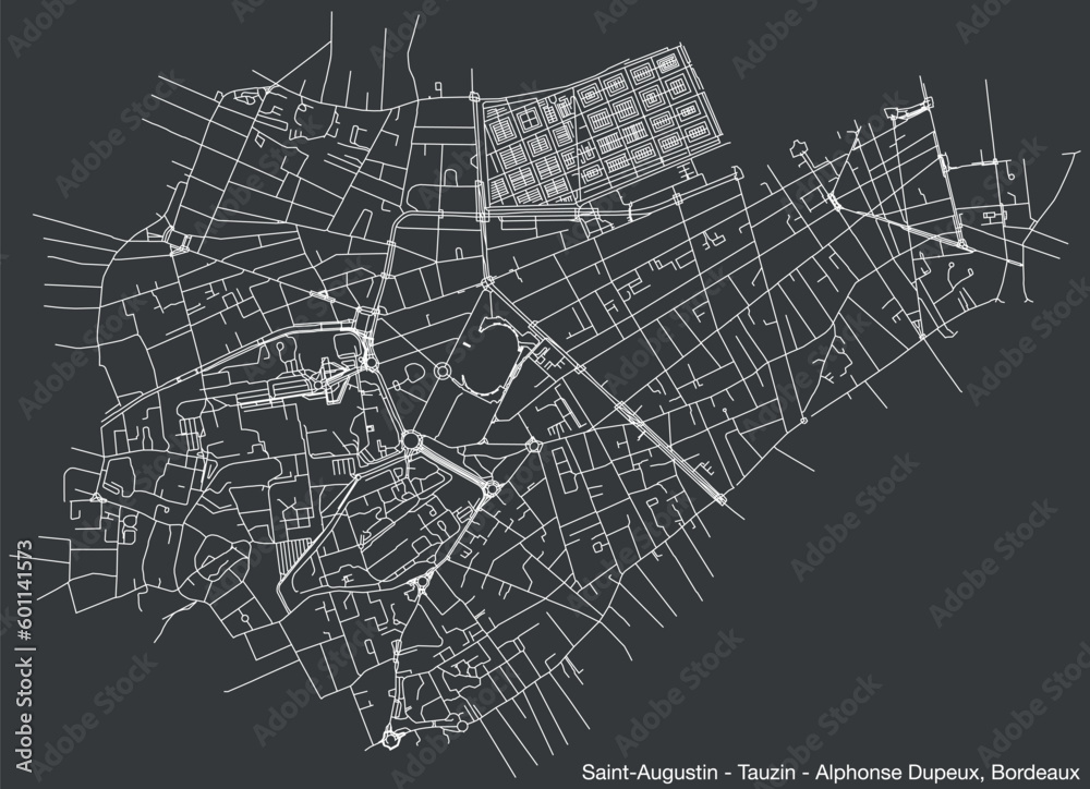 Street roads map of the SAINT-AUGUSTIN - TAUZIN - ALPHONSE DUPEUX QUARTER, BORDEAUX