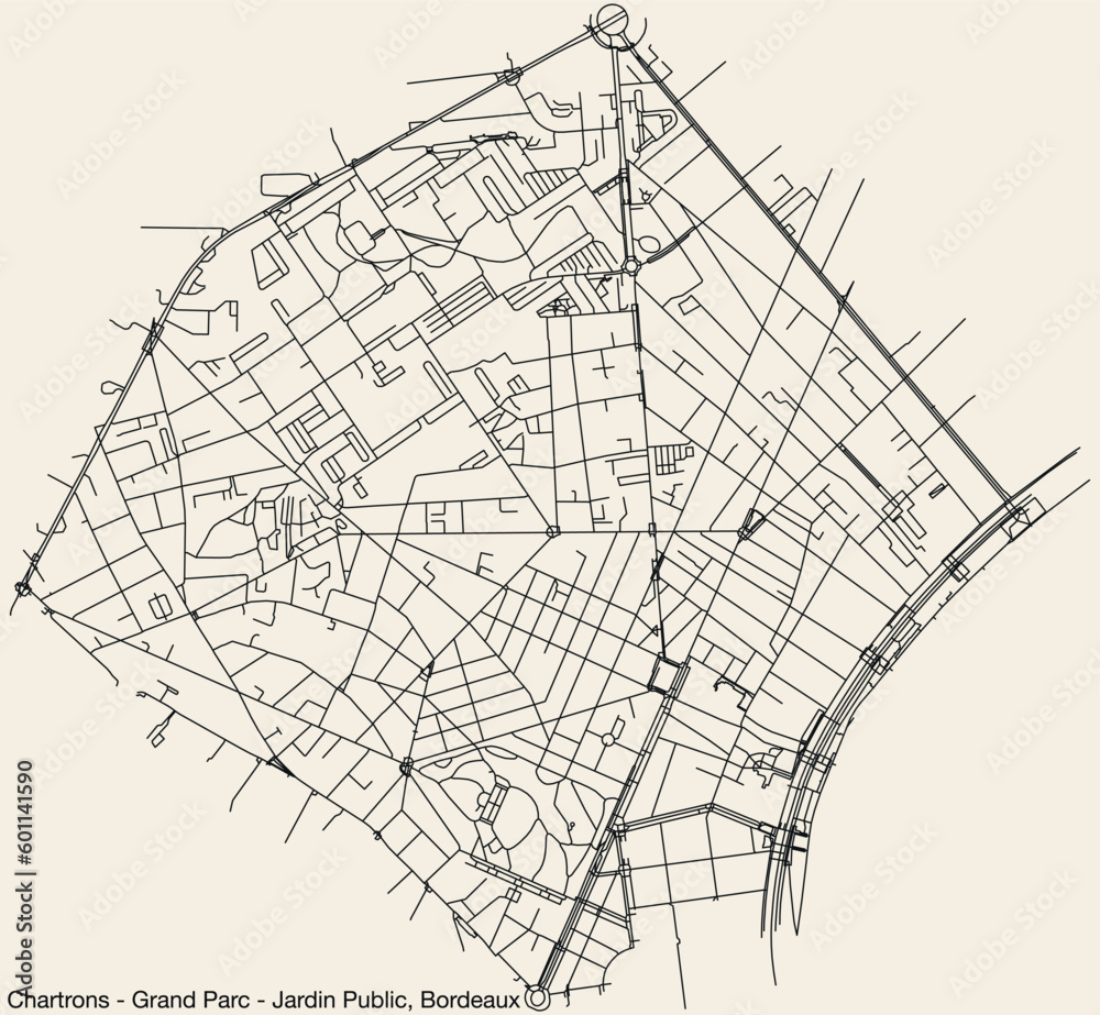 Street roads map of the CHARTRONS - GRAND PARC - JARDIN PUBLIC QUARTER, BORDEAUX