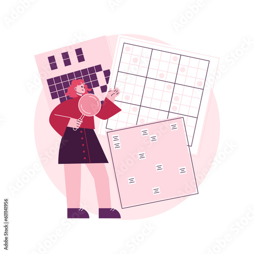 Do a crossword and sudoku abstract concept vector illustration. Stay home games and puzzles, keep your brain in shape, self-isolation time spending, quarantine leasure activity abstract metaphor.
