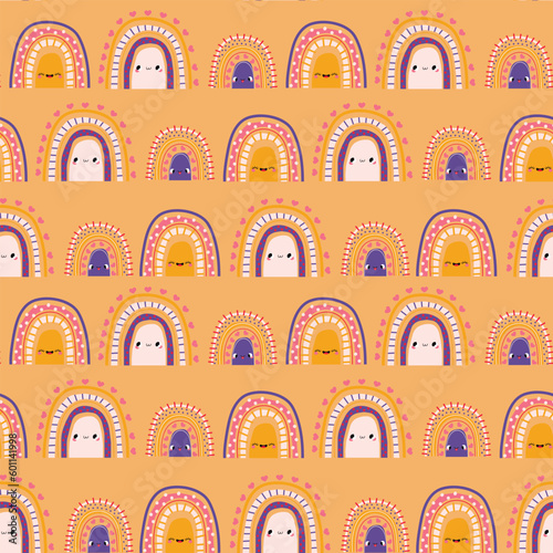 Seamless childish pattern with hand drawn rainbows. Creative scandinavian kids texture for fabric, wrapping, textile, wallpaper, apparel. Vector illustration