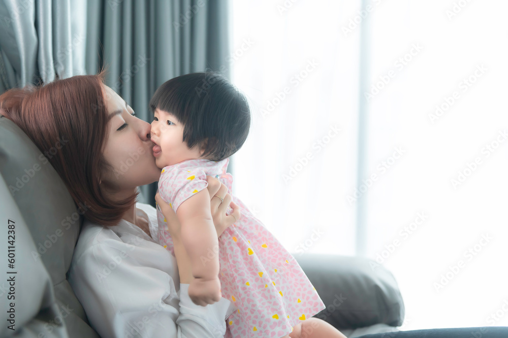 Mother and daughter newborn in home,Happy time of family,Single mom concept,Concept mother day Mother and daughter newborn in home,Happy time of family,Single mom concept,Concept mother day