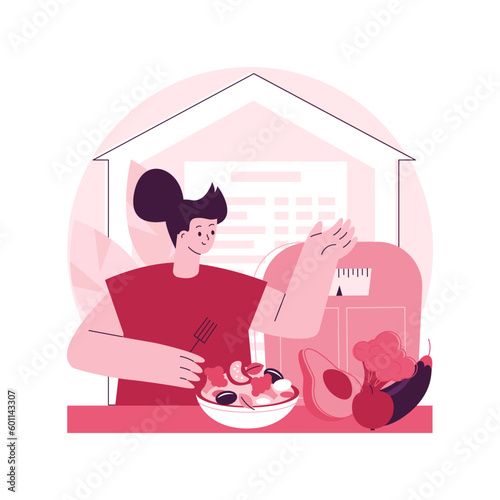Keep a healthy diet abstract concept vector illustration. Self-qarantine home cooking, healthy recipe, baking bread, self isolation, food and nutrition tips, meal preparation abstract metaphor.