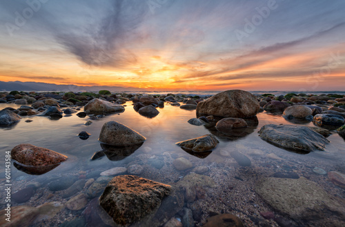 Sunset Ocean Tide Pool Rocks Landscape High Resolution