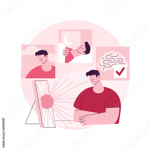 Light therapy abstract concept vector illustration. Lack of sunlight, artificial light devices, seasonal depression treatment, insomnia cure, heliotherapy box, mental health abstract metaphor.