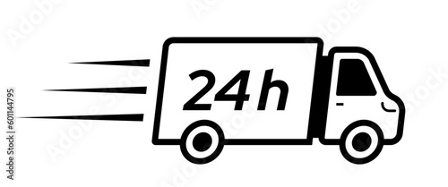 24 hours delivery truck icon. Vector illustration