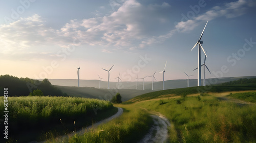 Sustainable Energy: Wind Turbines park in a Lush Green Environment