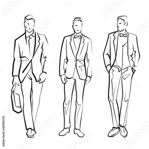 Fashion models. Line Drawing. Illustration of Young Man