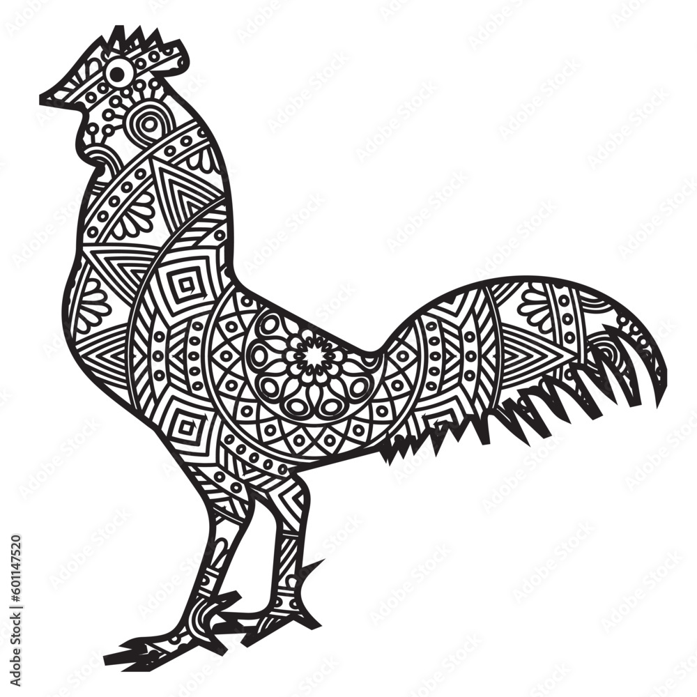Fototapeta premium illustration of a rooster with a background.Vector animal mandala coloring page for adult