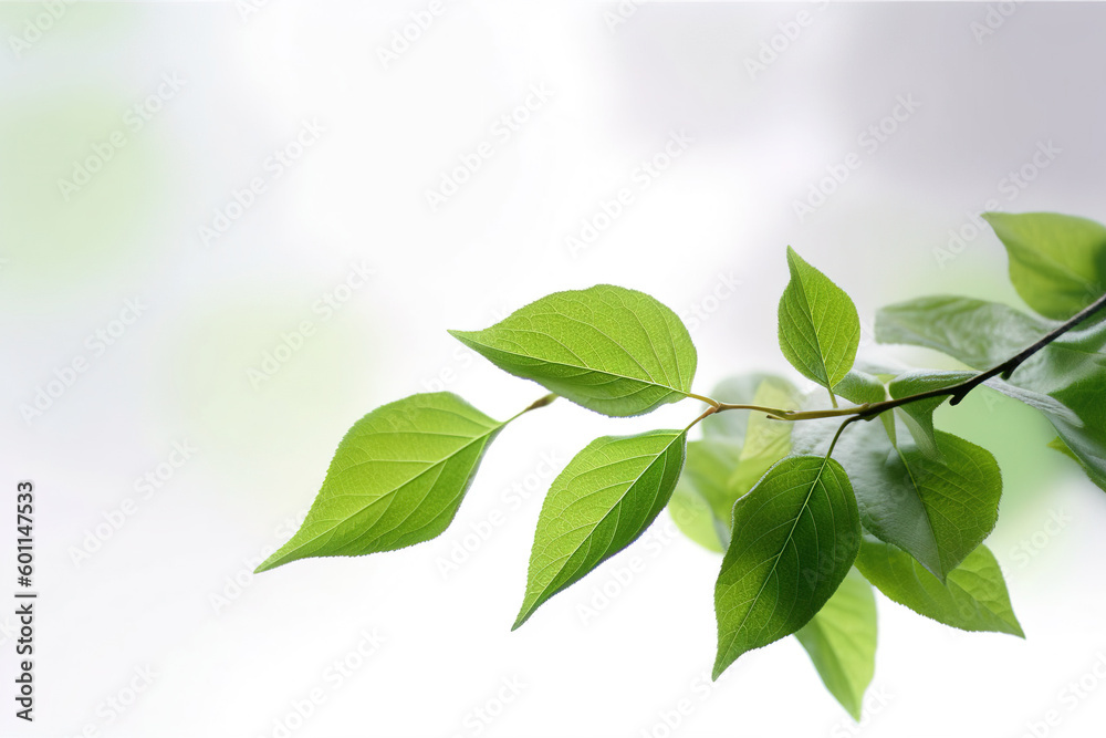 Details of a green branch, captured in close-up. Generative AI. Details of a green branch, captured in close-up. Generative AI.