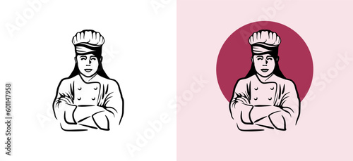 Vector beautiful female chef with folded arms for master chef logo design