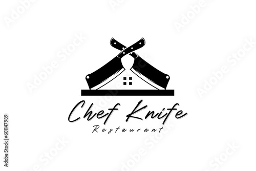 Vector silhouette of chef knife with house shape for master chef logo design