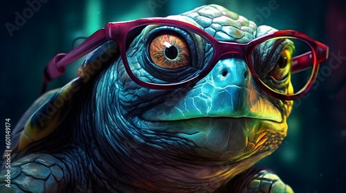 A turtle wearing glasses - Generative AI