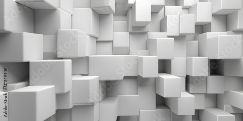 two-level offset white square cube boxes block. Generative AI © Kordiush