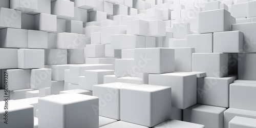 two-level offset white square cube boxes block. Generative AI © Kordiush