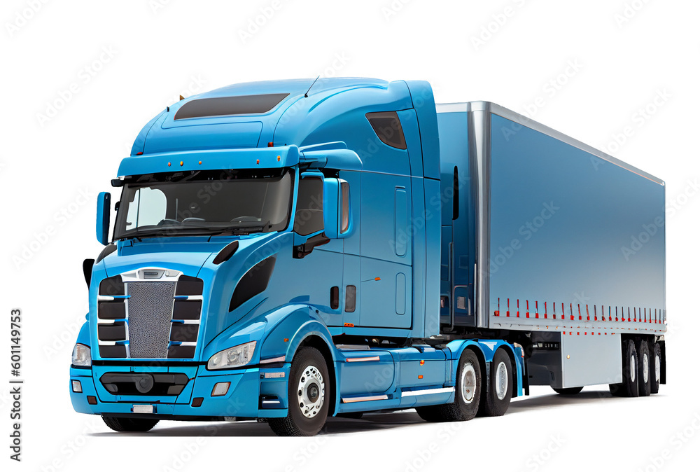 Colorful modern container truck on a transparent background (PNG). AI generator
