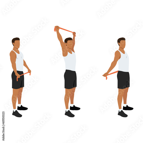 Man doing resistance band chest opener stretch exercise