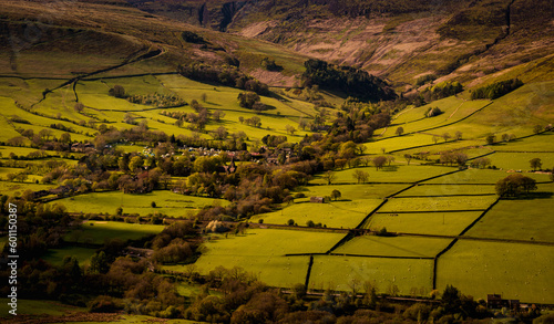 The village of Edale as seen from Mam Tor in the English Peak District.