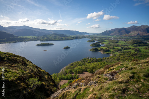 Views over Derwentwater from the family friendly hike up to Walla Crag in the Lake District, Cumbria, England