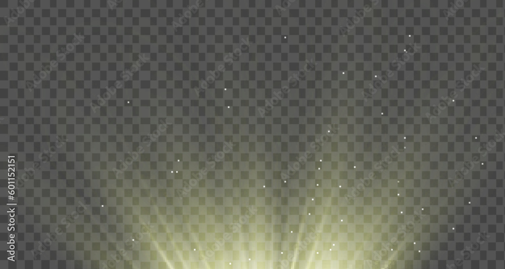 Realistic sun rays. Light effect. Warm orange flare effect. Sunshine, sunbeam.