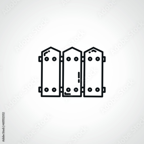 Plank fence line icon, wooden fence outline icon.