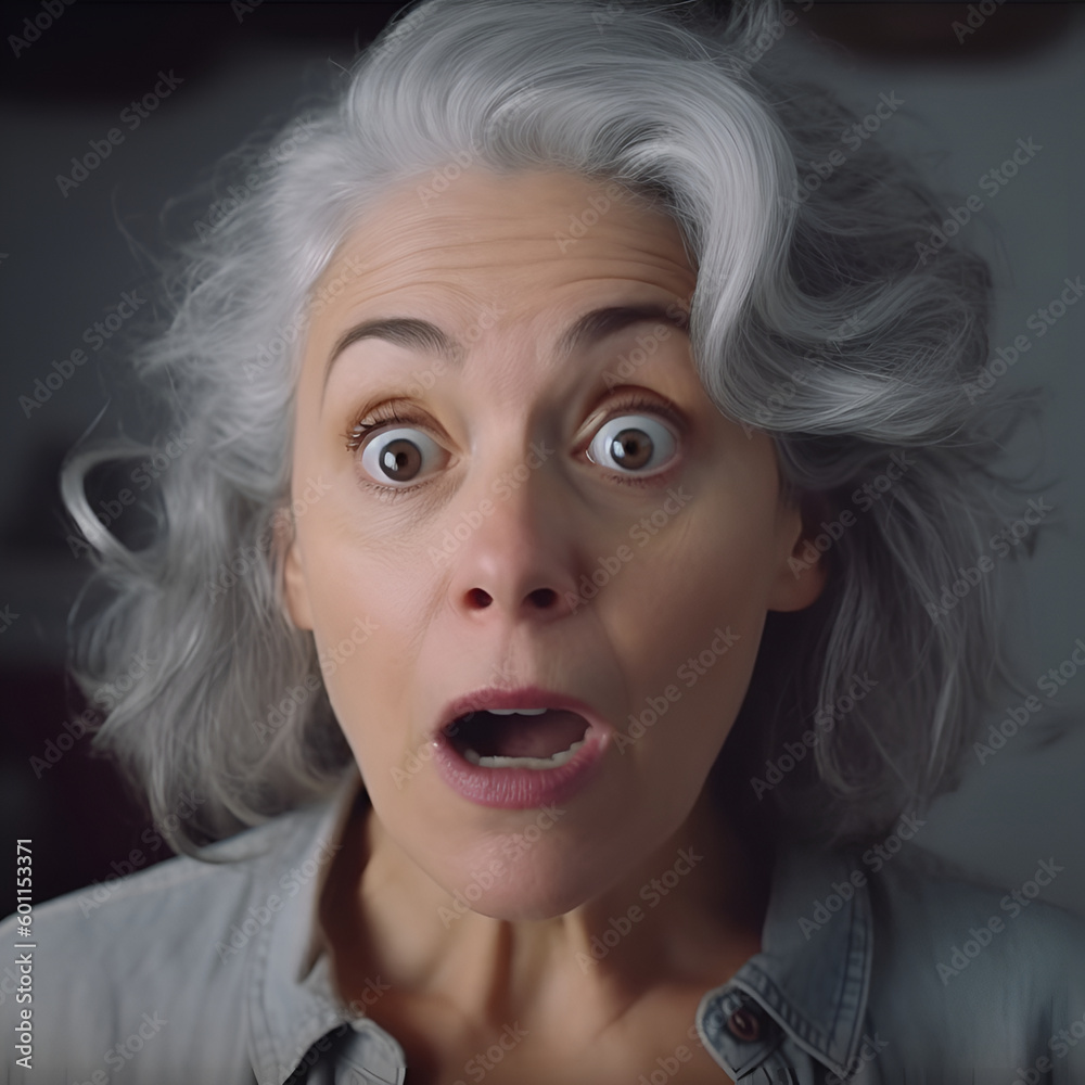 Middle-aged woman, 50, with gray hair and a confused expression, generative AI. Middle-aged woman, 50, with gray hair and a confused expression, generative AI.