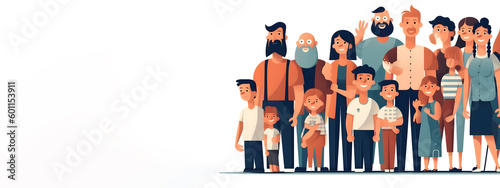 Portrait of modern family together. Colorful illustration in flat style. Generative AI