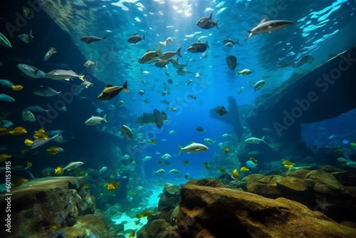 Underwater Scene With Exotic Fishes. AI generated content © Elena