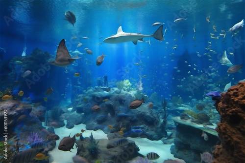 Underwater Scene With Exotic Fishes. AI generated content