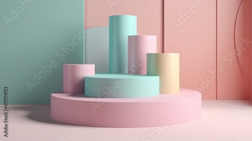 3D Pedestal podium display set. Abstract pastel colors stands background. Generative ai