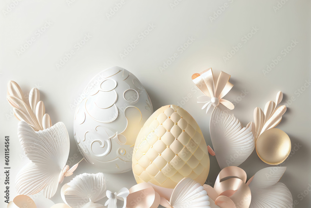 Minimalistic Easter background with white eggs ,made with Generative AI Minimalistic Easter background with white eggs ,made with Generative AI
