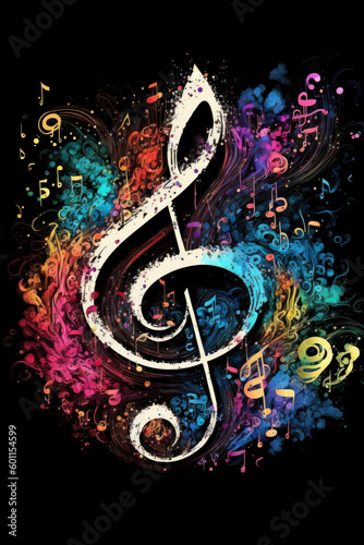Treble clef background art with dynamic music elements  made with Generative AI