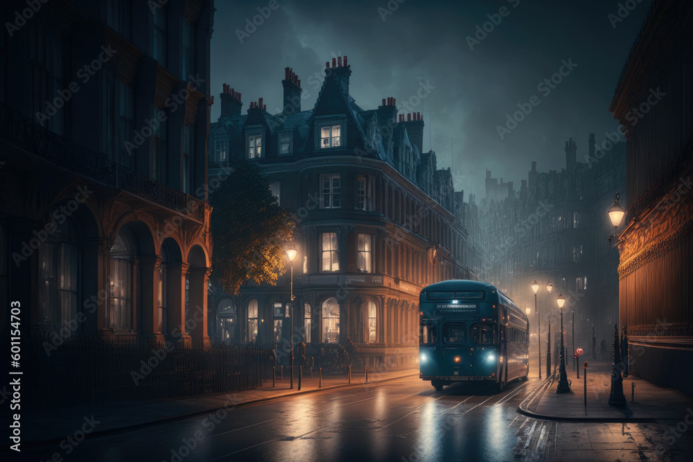 Old European city street landscape, night city in the rain painting ...