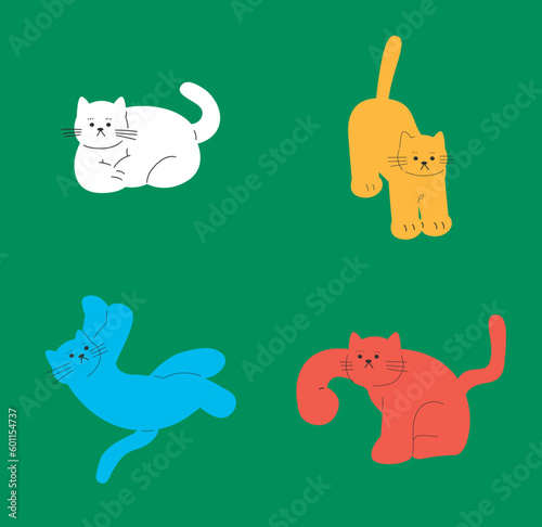 Cute cat illustration set. lovely pet. happy and lazy cat.