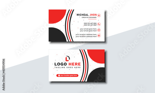 Red and black creative and unique business card with company logo. Modern business card template. Visiting card for your business and personal use. Vector illustration design